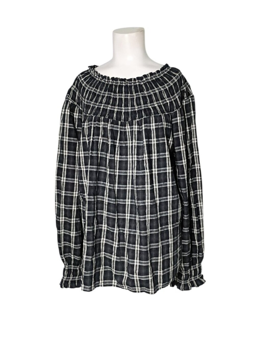 Universal Thread Women's Plaid Bishop Style Smock Top L Dark Academia Boho